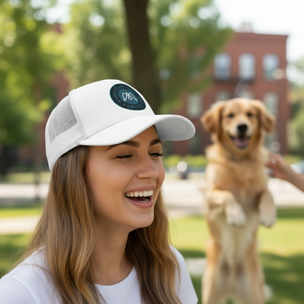 Add the circular logo, get closer up to the hat. 