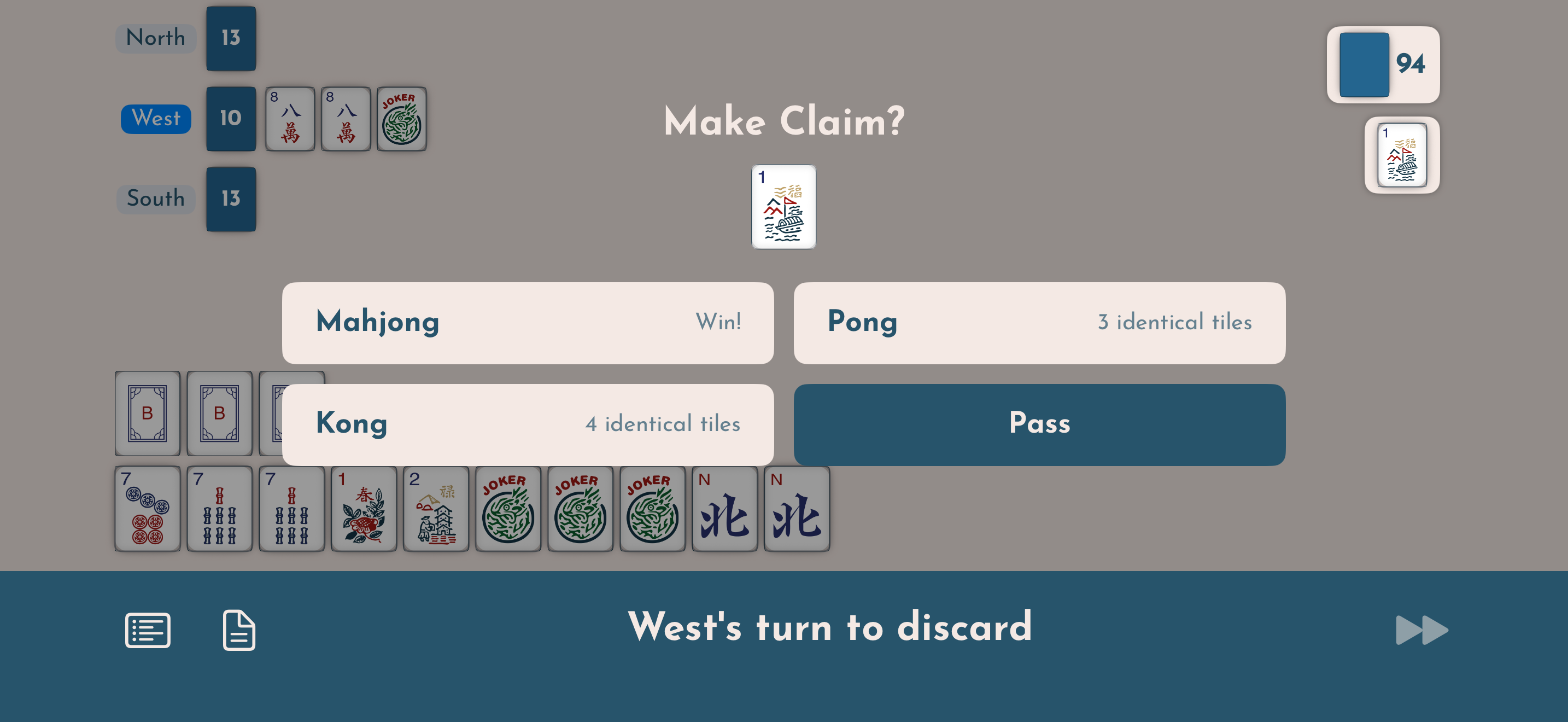 Modern Mahj - make a claim during play